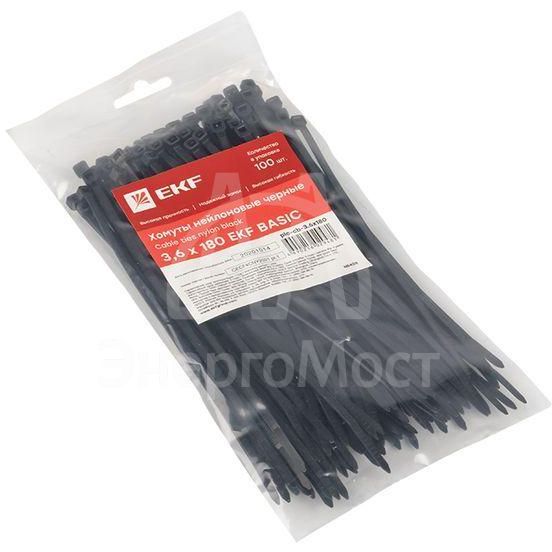Хомут кабельный 3.6х180 нейл. черн. (уп.100шт) EKF plc-cb-3.6x180