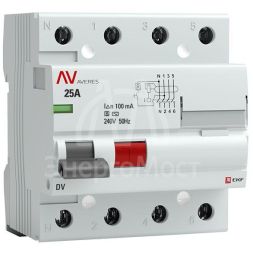 Выключатель дифференциального тока (УЗО) 4п 25А 100мА тип S DV AVERES EKF rccb-4-25-100-s-av