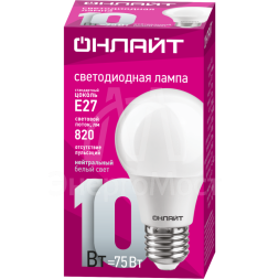 Лампа светодиодная 71 650 OLL-A60-10-230-4K-E27 10Вт грушевидная 4000К E27 820лм 176-264В бел. ОНЛАЙТ 71650