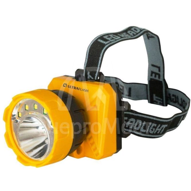Фонарь налобный LED 5372 (5SMD + 1Вт 2 режима; желт./черн.) Ultraflash 12416