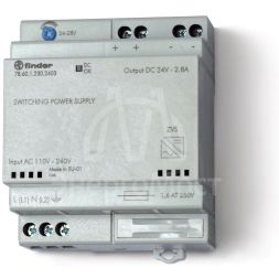 Источник питания импульсный вход 110...240В AC / выход 24В DC 60Вт модульный 70мм предохранитель входой цепи настройка выходного напряжения IP20 FINDER 786012302403