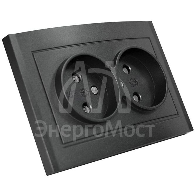 Розетка 2-м СП Бриллиант 16А IP20 без заземл. в сборе графит Universal 7947519-Gr