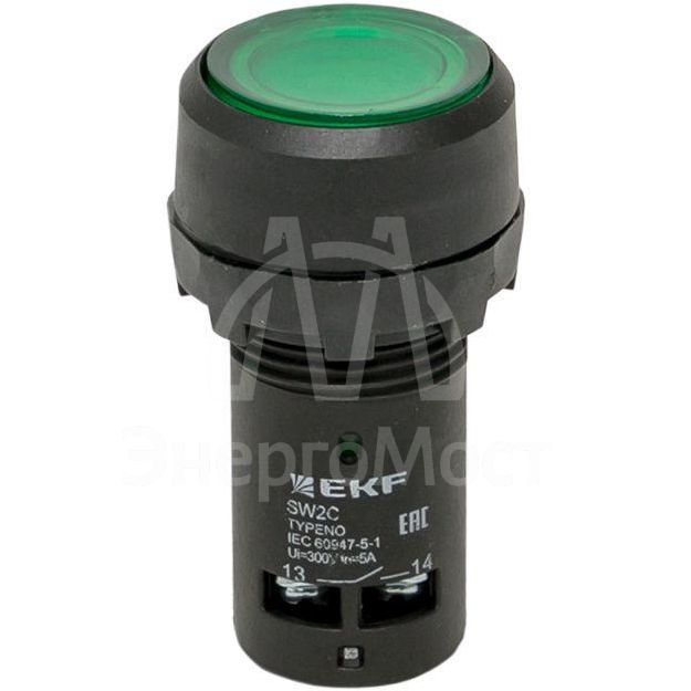 Кнопка SW2C-10D с подсветкой зел. NO 24В EKF sw2c-md-g-24