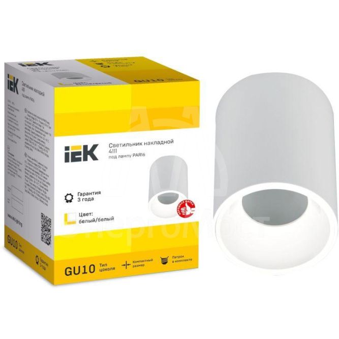 Светильник 4111 накладной поворотный GU10 бел. пласт. IEK LT-UPB0-4111-GU10-1-K01