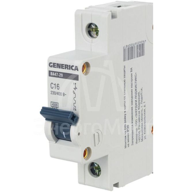 Выключатель автоматический модульный 1п C 16А 4.5кА ВА47-29 GENERICA IEK MVA25-1-016-C