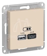Механизм розетки USB AtlasDesign A+С 5В/2.4А 2х5В/1.2А беж. SchE ATN000239