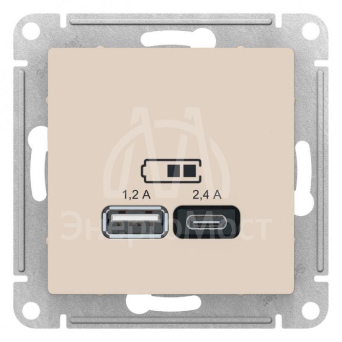 Механизм розетки USB AtlasDesign A+С 5В/2.4А 2х5В/1.2А беж. SchE ATN000239