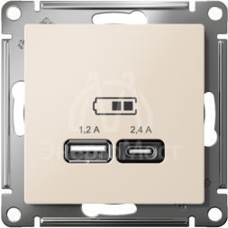 Механизм розетки USB AtlasDesign A+С 5В/2.4А 2х5В/1.2А беж. SchE ATN000239