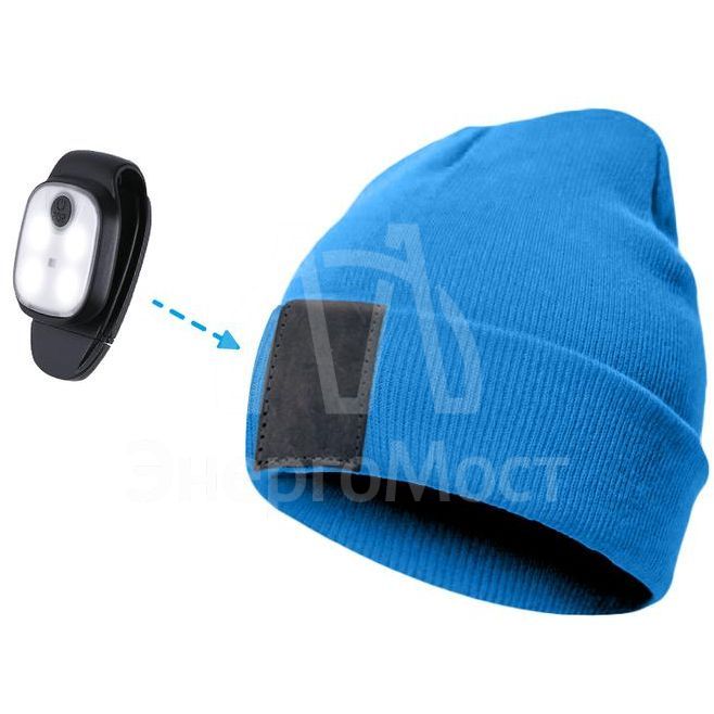 Шапка с фонариком 215х205х5 син. (фонарь 66х50х15мм снимается; аккум. 3.7В/200мА.ч) 3 режима свечения Космос KOCHat_red