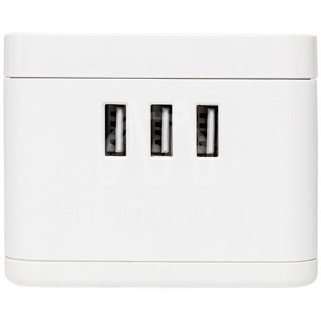 Удлинитель &amp;quot;Куб&amp;quot; 2 гнезда 3USB 2.4А+зарядное устройство 1.3 метра 1кв.мм EKF UBA-CUB-3-WC