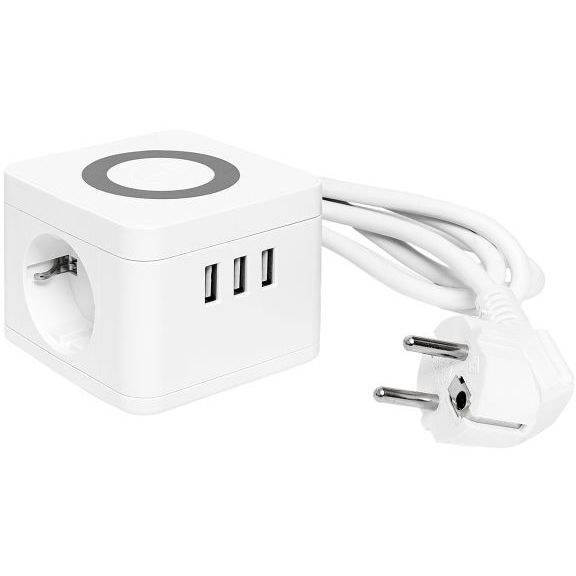 Удлинитель "Куб" 2 гнезда 3USB 2.4А+зарядное устройство 1.3 метра 1кв.мм EKF UBA-CUB-3-WC
