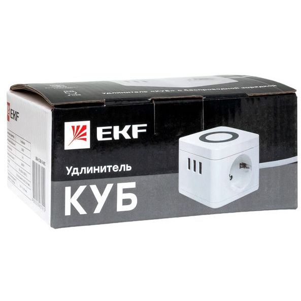 Удлинитель "Куб" 2 гнезда 3USB 2.4А+зарядное устройство 1.3 метра 1кв.мм EKF UBA-CUB-3-WC
