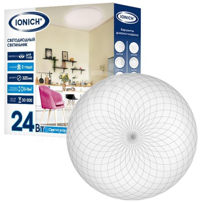 Светильник светодиодный 2217 эффект Звездное небо 24Вт 6500К IP20 1680лм d320х60мм бытовой настенно-потолочный IONICH 1109