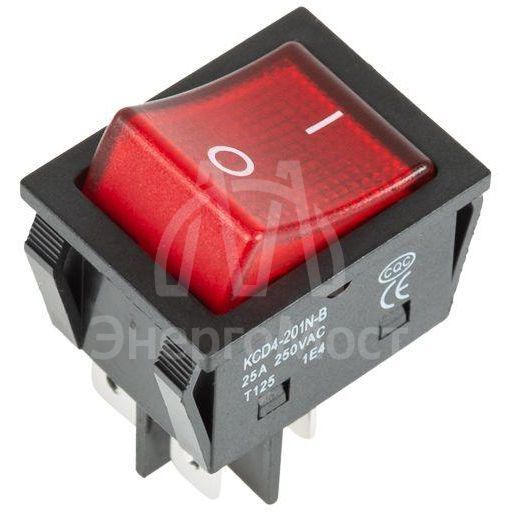 Выключатель клавишный 250В 25А (4с) ON-OFF красн. с подсветкой REXANT 36-2343