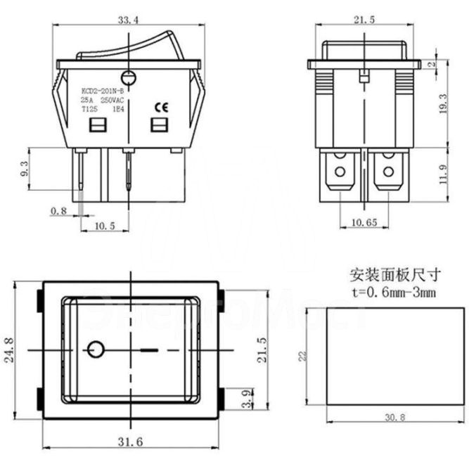 Выключатель клавишный 250В 25А (4с) ON-OFF красн. с подсветкой REXANT 36-2343