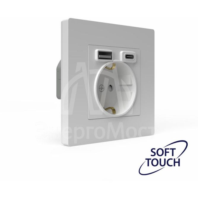 Розетка 1-м СП Pixel IP20 с заземл. с 2-мя заряд. устр. USB тип A+C механизм айс TOKOV ELECTRIC TKE-PX-R1U2AC-C34