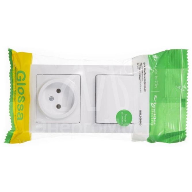 Блок комбинированный GLOSSA розетка + выкл. 1-кл. бел. SchE GSL000160