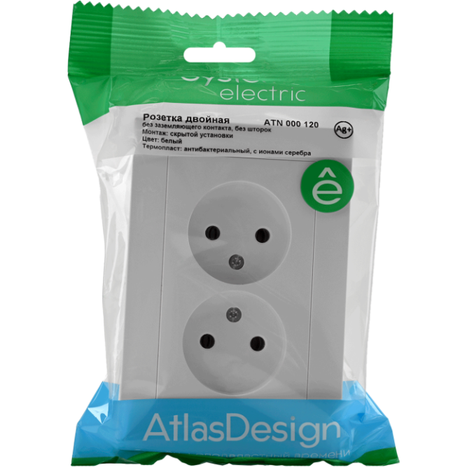 Розетка 2-м AtlasDesign 16А без заземл. в сборе бел. SchE ATN000120