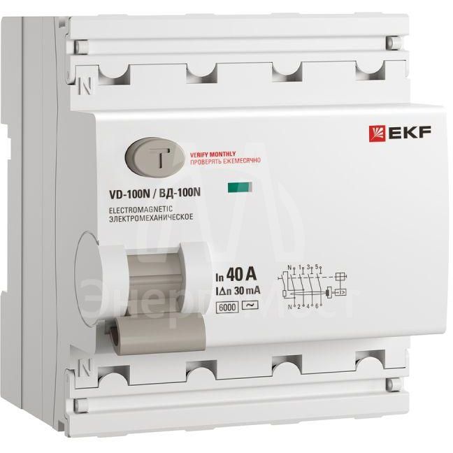Выключатель дифференциального тока 4п 40А 30мА тип AC 6кА ВД-100N электромех. PROxima EKF E1046M4030