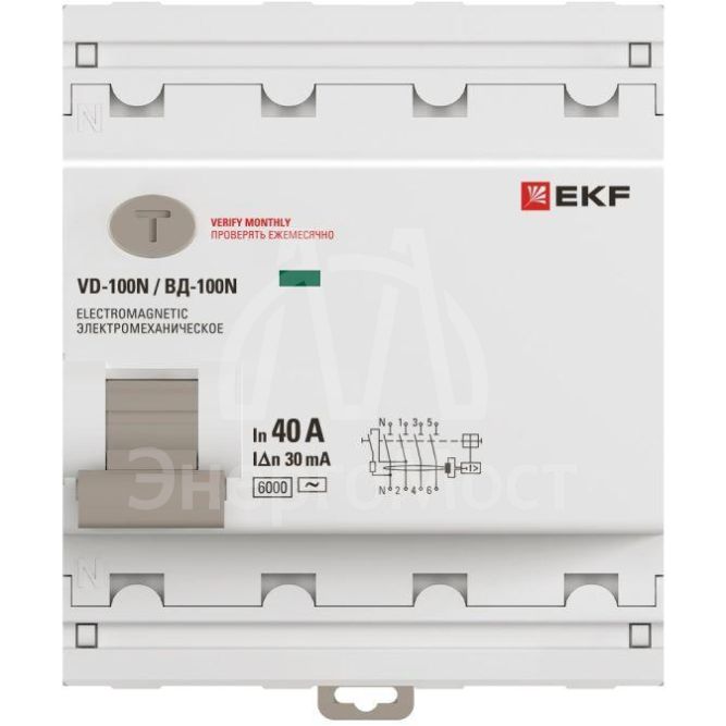 Выключатель дифференциального тока 4п 40А 30мА тип AC 6кА ВД-100N электромех. PROxima EKF E1046M4030