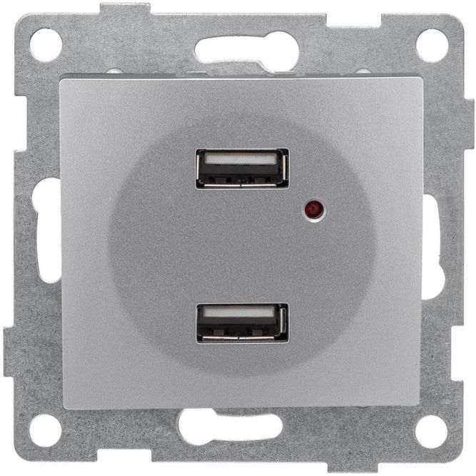 Розетка USB 2-м СП Bravo механизм серебр. GUSI С10USB2-004