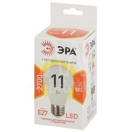 Лампа светодиодная A60-11w-827-E27 грушевидная 880лм ЭРА Б0017233/Б0030910
