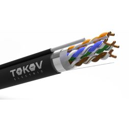 Кабель витая пара F/UTP 4х2х24AWG(0.52мм) + трос 1.2мм кат.5E PE outdoor Fluke tested 305м (м) PRO TOKOV ELECTRIC TKP-C05-F42-5E-RU-ODC