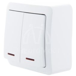 Выключатель 2-кл. 1п ОП Viola 10А IP20 с подсветкой бел. LEZARD 751-0200-112