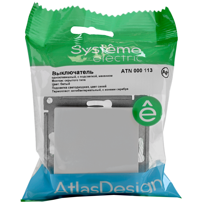 Механизм выключателя 1-кл. СП AtlasDesign 10А IP20 (сх. 1а) 10AX с подсветкой бел. SchE ATN000113