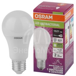 Лампа светодиодная LED Antibacterial A 13Вт (замена 150Вт) матовая 4000К нейтр. бел. E27 1521лм угол пучка 200град. 220-240В бактерицид. покр. OSRAM 4058075561236