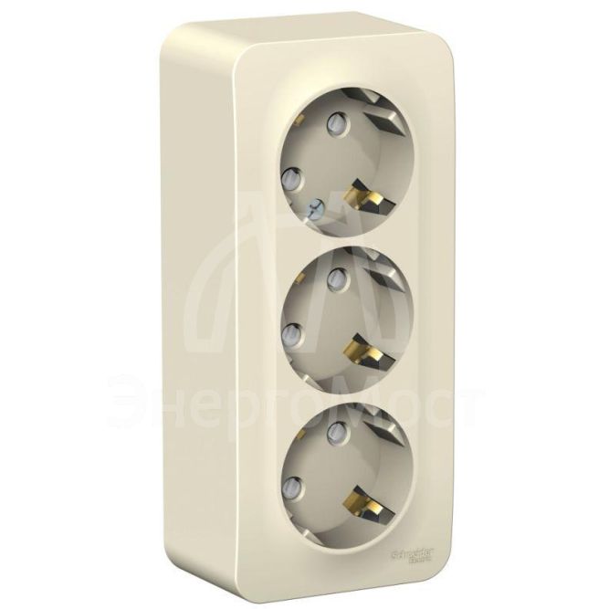 Розетка 3-м ОП Blanca 16А IP20 250В с заземл. защ. шторки с изолир. пластиной молоч. SE BLNRA011312