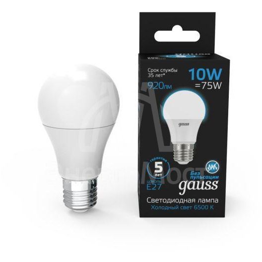 Лампа светодиодная Black 10Вт A60 грушевидная 6500К холод. бел. E27 920лм GAUSS 102502310