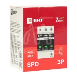 Устройство защиты от импульсных перенапряжений Т1+Т2; Iimp-12.5kA; In-20kA; Uc-275В; 3+0 PROxima EKF OV12-3-503