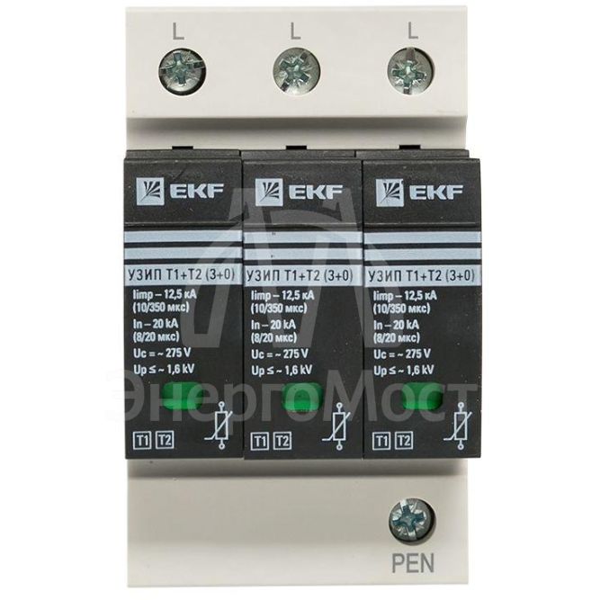 Устройство защиты от импульсных перенапряжений Т1+Т2; Iimp-12.5kA; In-20kA; Uc-275В; 3+0 PROxima EKF OV12-3-503