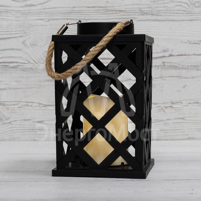 Фонарь декоративный на солнечной батарее 14х14х24см тепл. бел. корпус черн. резной Neon-Night 501-145