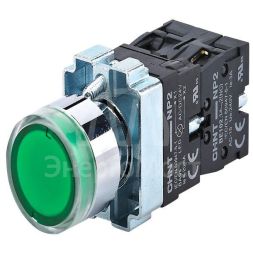 Кнопка управления NP2-BW3365 плоская 1НО+1НЗ AC/DC230В (LED) IP40 (R) зел. CHINT 574365