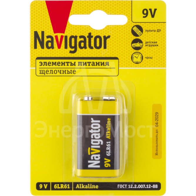 Элемент питания алкалиновый &amp;quot;крона&amp;quot; 6LR61 93 997 NBT-NPE-6LR61-BP1 Navigator 93997
