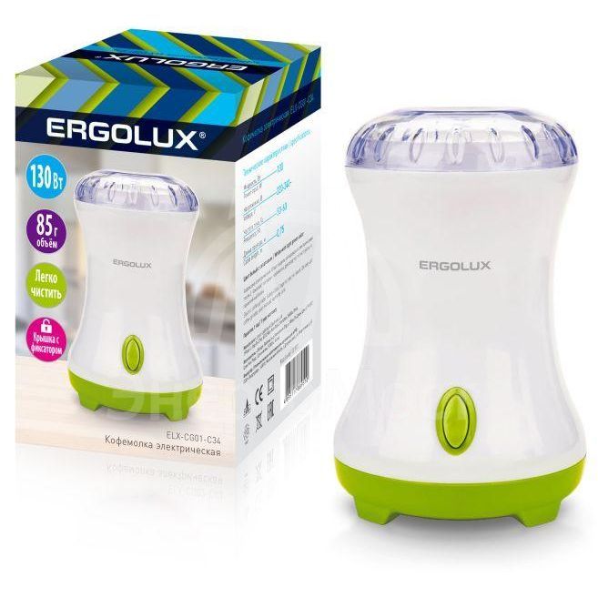 Кофемолка электрич. ELX-CG01-C34 130Вт 220-240В 85г бел./салат. Ergolux 13977