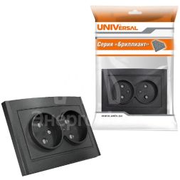 Розетка 2-м СП Бриллиант 16А IP20 без заземл. защ. шторки в сборе графит Universal 7947526-Gr