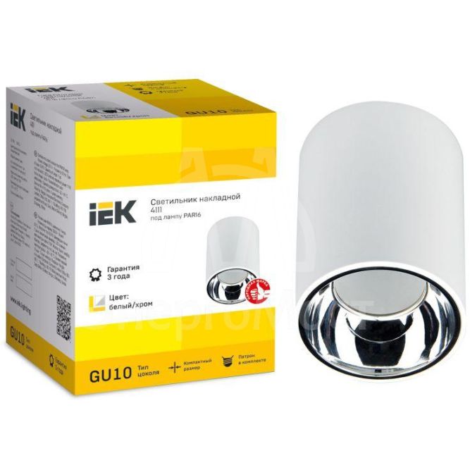 Светильник 4111 накладной поворотный GU10 бел./хром пласт. IEK LT-UPB0-4111-GU10-1-K23