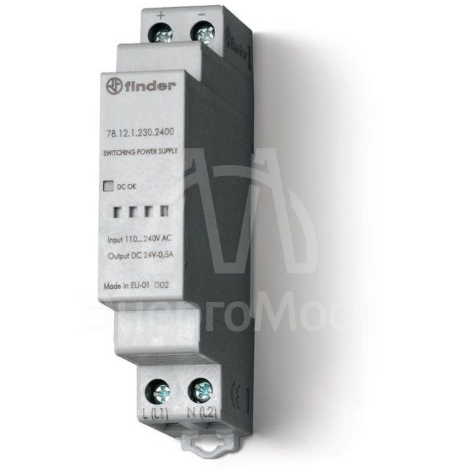 Источник питания импульсный вход 110...240В AC / выход 12В DC 12Вт модульный 17.5мм IP20 FINDER 781212301200