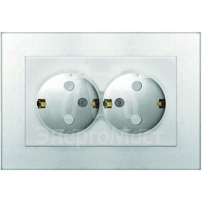 Розетка 2-м СП Афина 16А IP20 с заземл. защ. шторки в сборе серебр. Universal A0050-S