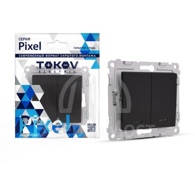 Выключатель 2-кл. СП Pixel 10А IP20 с индикатором механизм карбон TOKOV ELECTRIC TKE-PX-V2I-C14