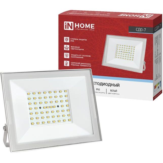 Прожектор светодиодный СДО-7 70Вт 6500К IP65 230В бел. IN HOME 4690612064383