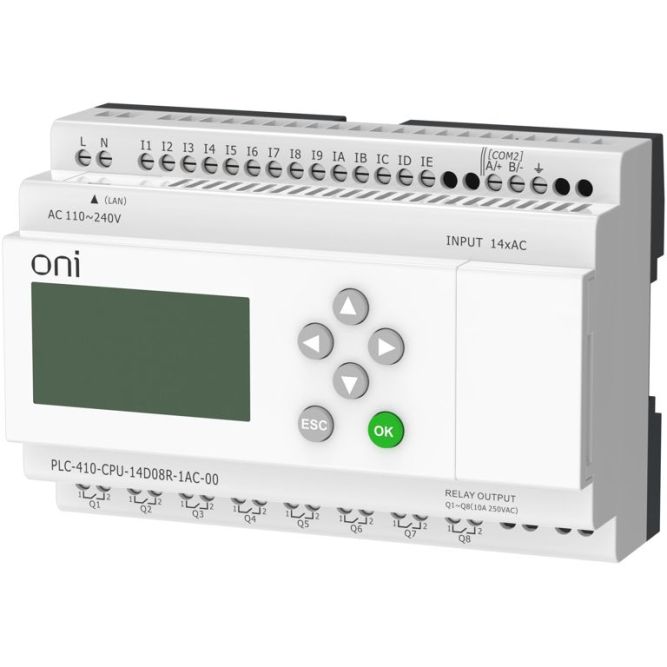 Модуль ЦПУ ПЛК 410 14 DI 8 RO 220В AC с Ethernet портом с экраном ONI PLC-410-CPU-14D08R-1AC-00