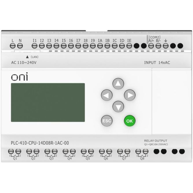Модуль ЦПУ ПЛК 410 14 DI 8 RO 220В AC с Ethernet портом с экраном ONI PLC-410-CPU-14D08R-1AC-00
