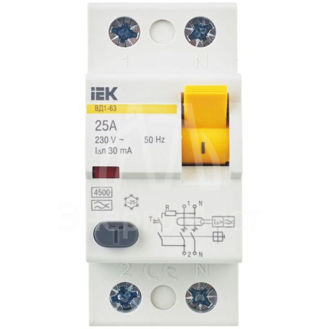 Выключатель дифференциального тока (УЗО) 2п 25А 30мА тип A ВД1-63 IEK MDV11-2-025-030