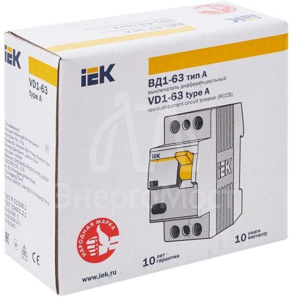 Выключатель дифференциального тока (УЗО) 2п 25А 30мА тип A ВД1-63 IEK MDV11-2-025-030