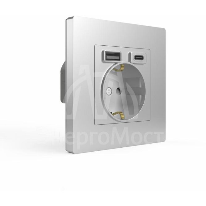 Розетка 1-м СП Pixel IP20 с заземл. с 2-мя заряд. устр. USB тип A+C механизм алюм. TOKOV ELECTRIC TKE-PX-R1U2AC-C03