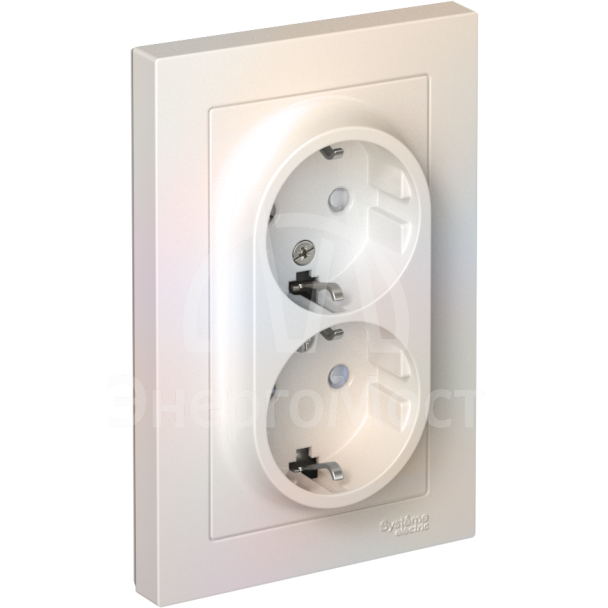 Розетка 2-м AtlasDesign 16А с заземл. защ. шторки в сборе жемчуг SchE ATN000426
